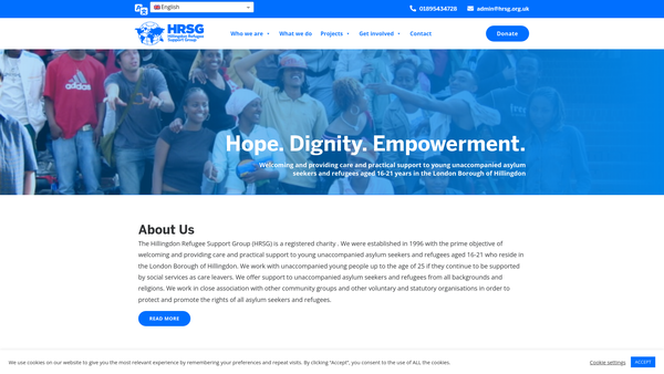 Screenshot of the Hillingdon Refugee Support Organisation website
