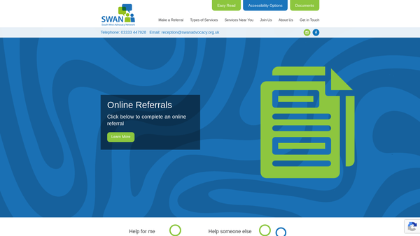 Screenshot of the Swan Advocacy Network website
