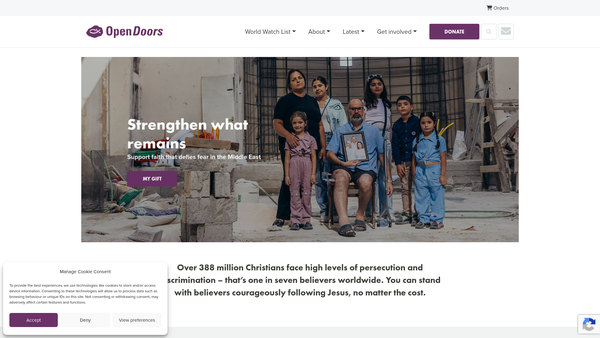 Screenshot of the Open Doors With Brother Andrew website