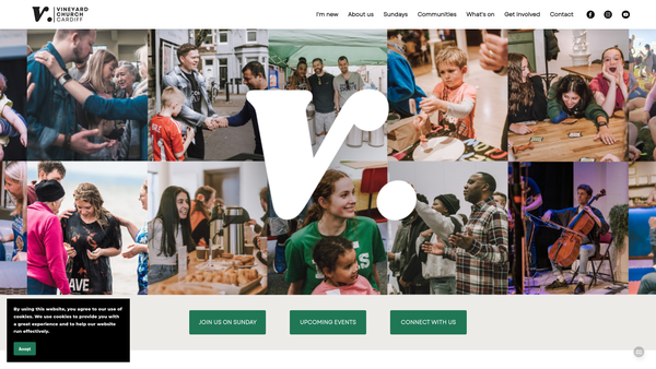 Screenshot of the Cardiff Vineyard website