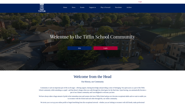 Screenshot of the Tiffinian Association Limited website