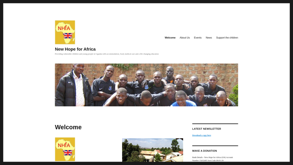 Screenshot of the New Hope For Africa (UK) website