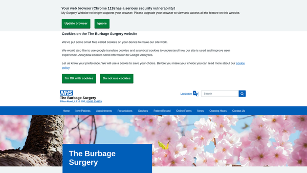 Screenshot of the Patient Participation Group Of Burbage Surgery website