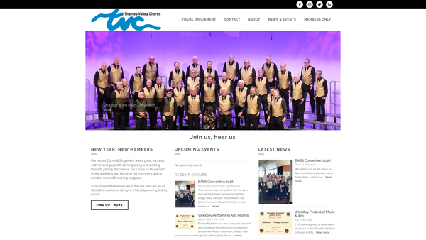 Screenshot of the Reading Barbershop Harmony Club website