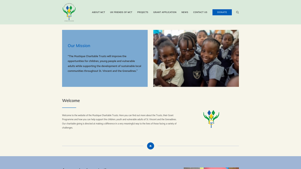Screenshot of the UK Friends Of The Mustique Charitable Trust website