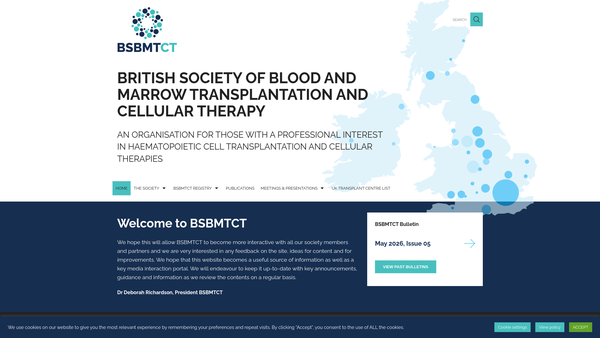 Screenshot of the British Society Of Blood And Marrow Transplantation And Cellular Therapy website