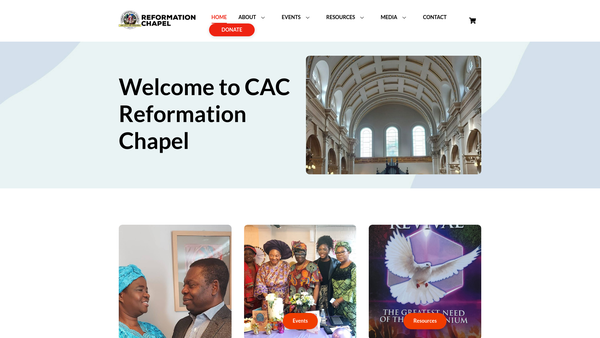 Screenshot of the Christ Apostolic Church, Reformation Chapel International website