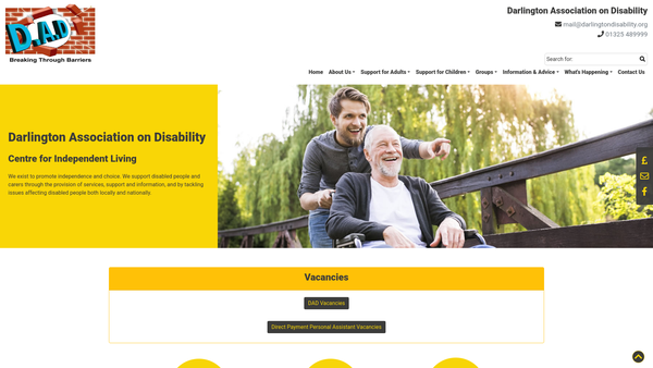 Screenshot of the Darlington Association On Disability website