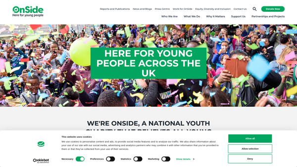 Screenshot of the Onside Youth Zones website