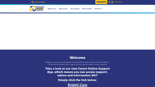 Screenshot of the Bridgend Carers Centre website