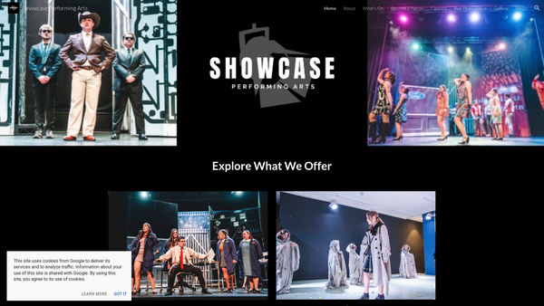 Screenshot of the Showcase Performing Arts website