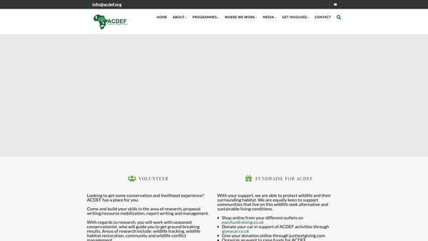 Screenshot of the The African Conservation And Development Foundation website