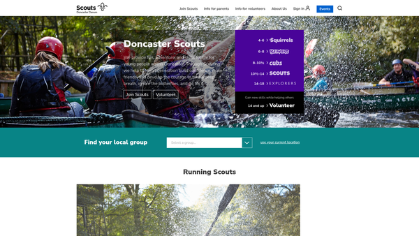 Screenshot of the Doncaster Scout Council - Squirrel Wood website
