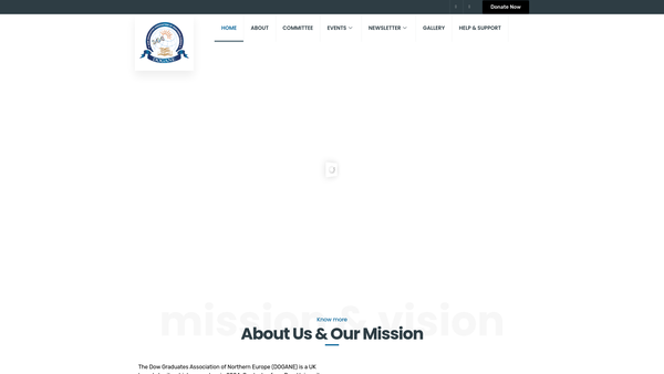 Screenshot of the Dow Graduates Association Of Northern Europe (Dogane) website