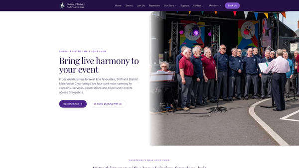Screenshot of the Shifnal & District Male Voice Choir website