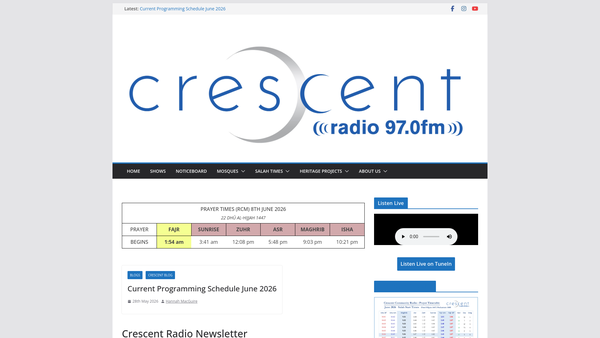Screenshot of the Crescent Community Radio Ltd website