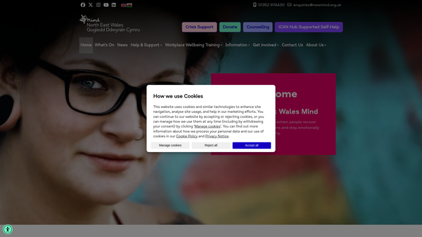 Screenshot of the North East Wales Mind website
