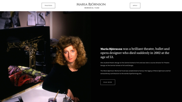 Screenshot of the Maria Bjornson Memorial Fund website