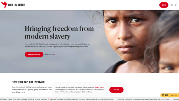 Screenshot of the Hope For Justice website