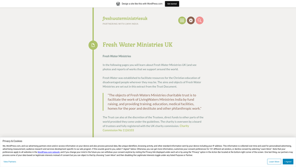 Screenshot of the Fresh Water Ministries UK website