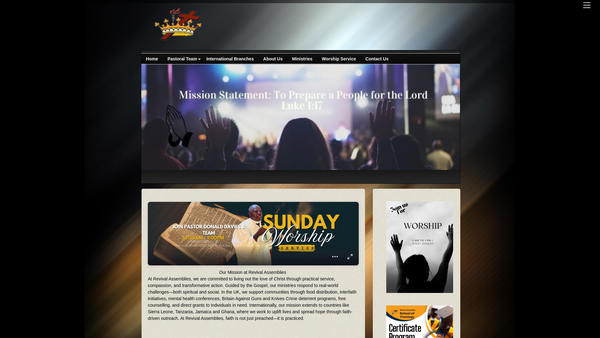 Screenshot of the Revival Assemblies website