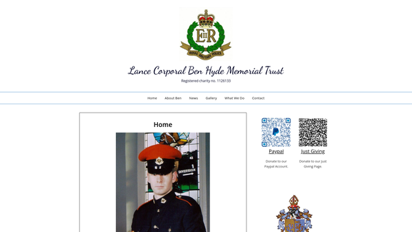 Screenshot of the Lance Corporal Ben Hyde Memorial Trust website