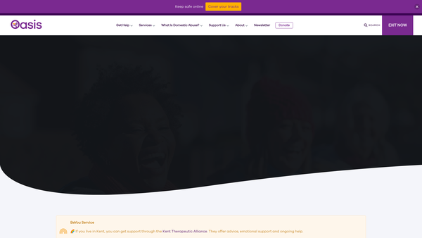 Screenshot of the Oasis Domestic Abuse Service Ltd website