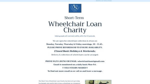 Screenshot of the Short Term Wheelchair Loan Charity website