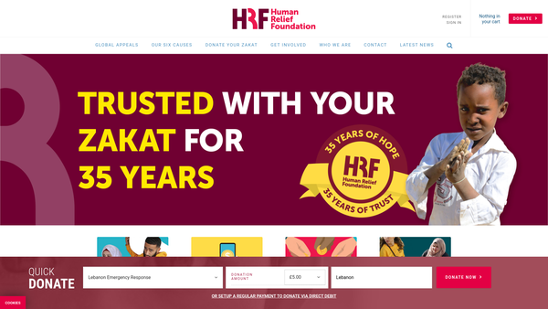 Screenshot of the Human Relief Foundation website