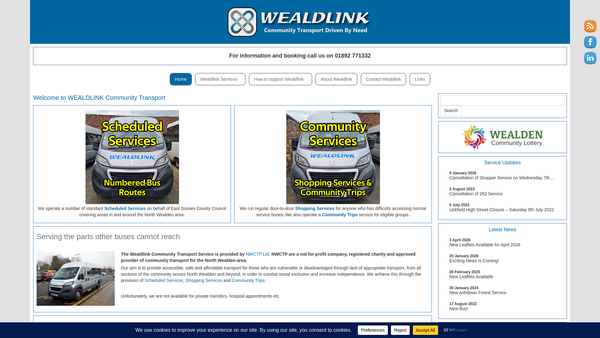 Screenshot of the North Wealden Community Transport Partnership Limited website