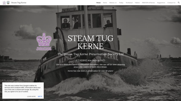 Screenshot of the The Steam Tug Kerne Preservation Society Limited website