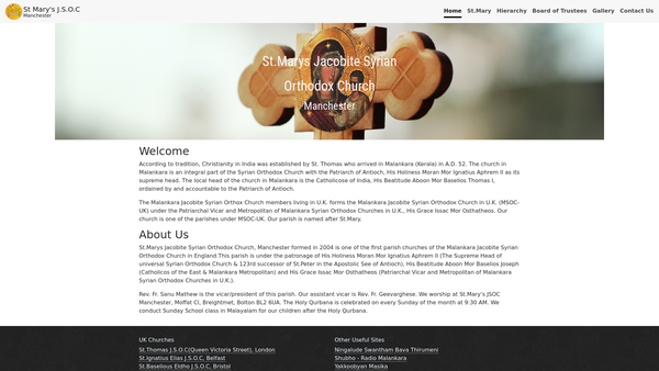 Screenshot of the St Mary's Jacobite Syrian Orthodox Church Manchester website