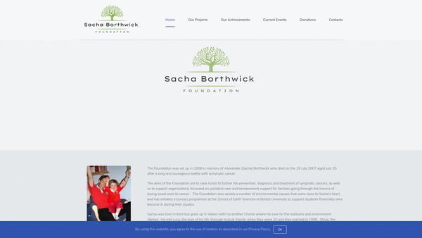 Screenshot of the The Sacha Borthwick Foundation website