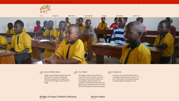 Screenshot of the Bridge Of Hope Childrens Ministry website