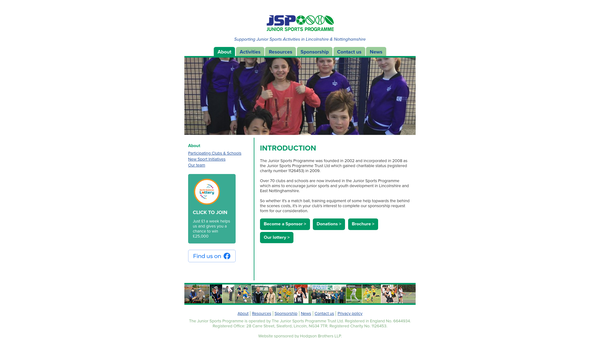 Screenshot of the The Junior Sports Programme Trust Limited website