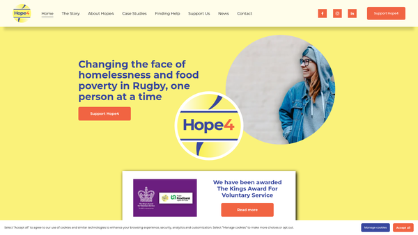 Screenshot of the Hope 4 (Rugby) Ltd website