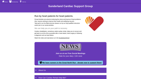 Screenshot of the The Sunderland Cardiac Support Group website