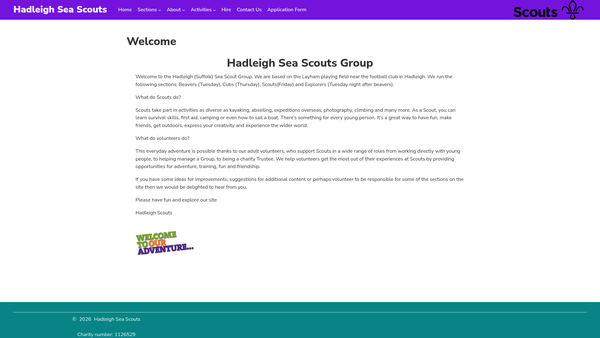 Screenshot of the Hadleigh Sea Scout Group website