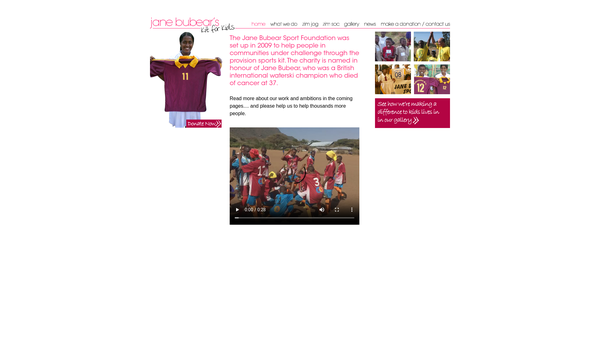 Screenshot of the The Jane Bubear Sport Foundation website