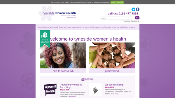 Screenshot of the Tyneside Women's Health website
