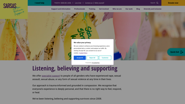 Screenshot of the Somerset And Avon Rape And Sexual Abuse Support website