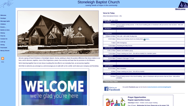Screenshot of the Stoneleigh Baptist Church website