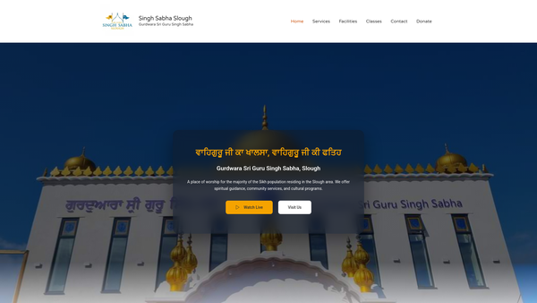Screenshot of the Sri Guru Singh Sabha, Slough website