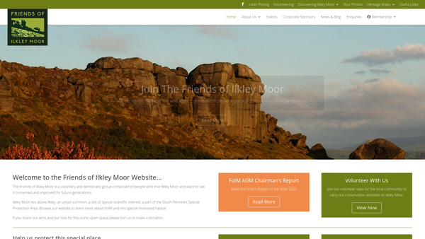 Screenshot of the Friends Of Ilkley Moor website