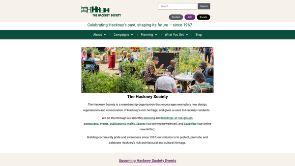 Screenshot of the The Hackney Society Limited website