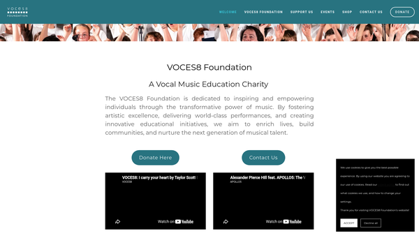 Screenshot of the The VOCES8 Foundation website