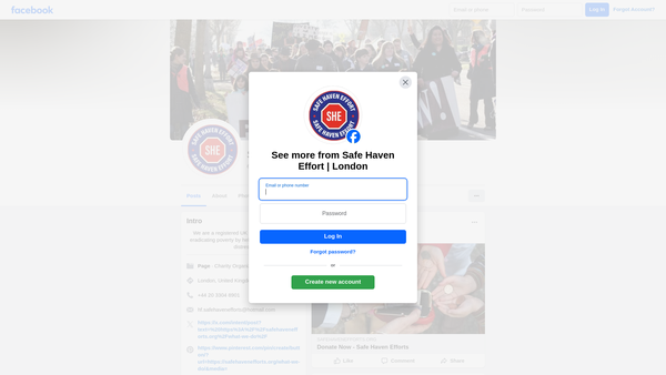Screenshot of the Safe Haven Effort website