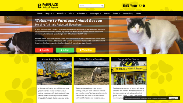 Screenshot of the Farplace Animal Rescue website