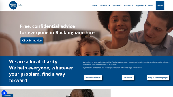 Screenshot of the Citizens Advice Buckinghamshire Ltd website