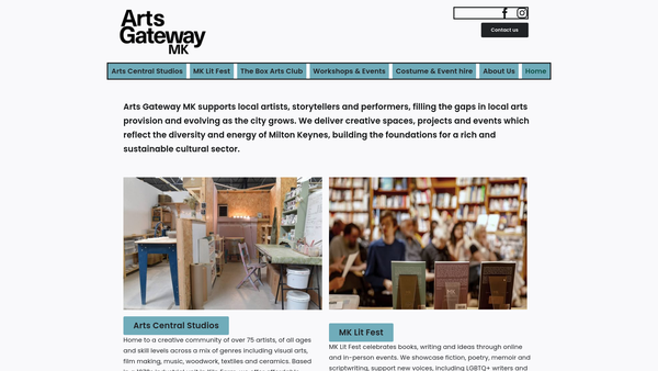 Screenshot of the Arts Gateway Mk website